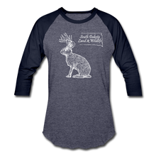 Load image into Gallery viewer, Jackalope Baseball Shirt - heather blue/navy
